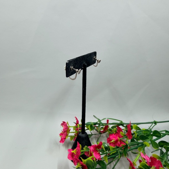 Vintage 925 Sterling Silver Geometric Crystal Triangle Screw Back Earrings - Picture 4 of 5